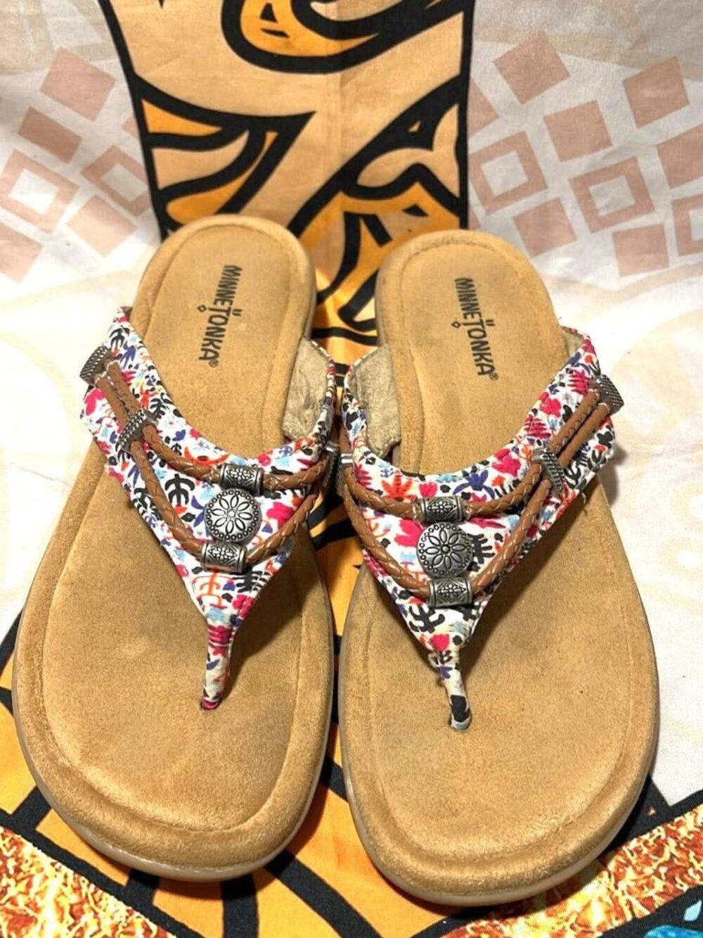 Minnetonka Floral Braided Concho Sandals – Size 9